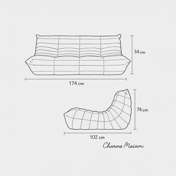 Modernes 3-Sitzer-Relaxsofa aus luxuriösem Stoff – Skulpturales Design und außergewöhnlicher Komfort