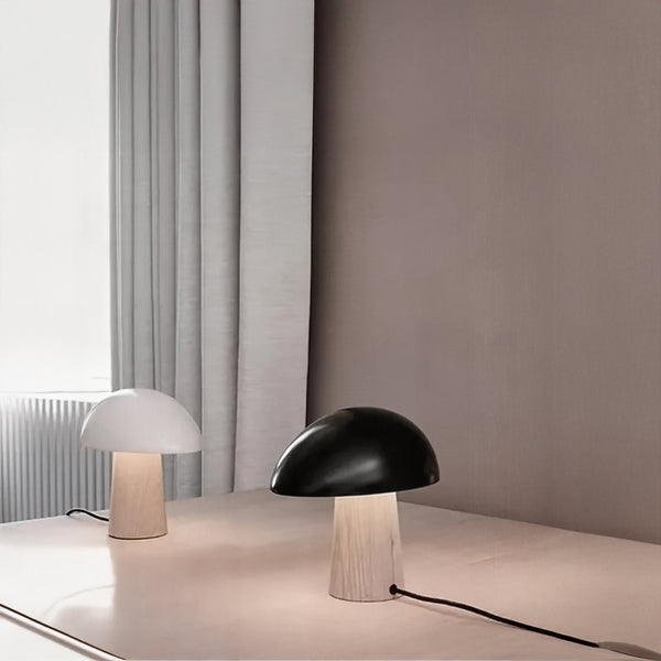 Skandinavische Pilzlampe – Naturholz &amp; weißer oder schwarzer Lampenschirm