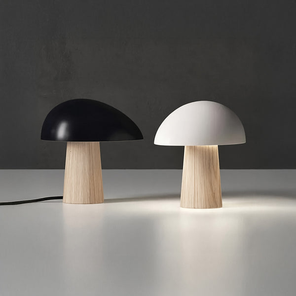 Skandinavische Pilzlampe – Naturholz &amp; weißer oder schwarzer Lampenschirm