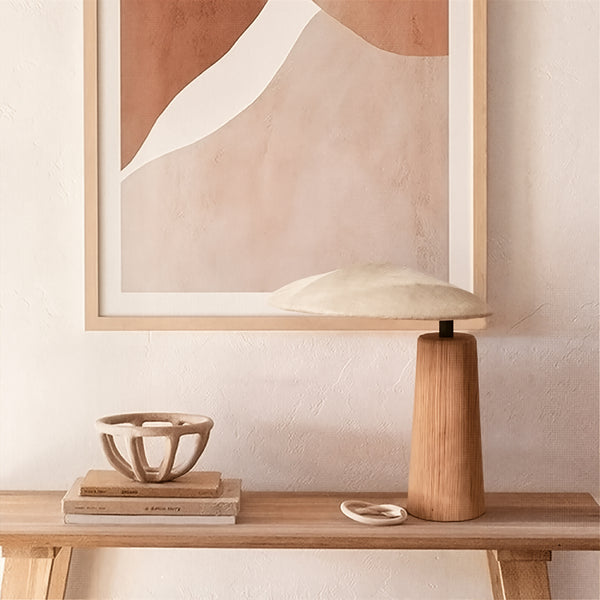 Natürliche Massivholzlampe – Organisches Design mit Leinenschirm