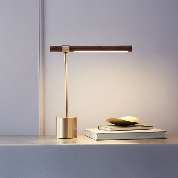 Golden Elegance Tischlampe – Holz &amp; gebürstetes Metalldesign