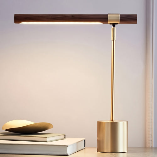 Golden Elegance Tischlampe – Holz &amp; gebürstetes Metalldesign