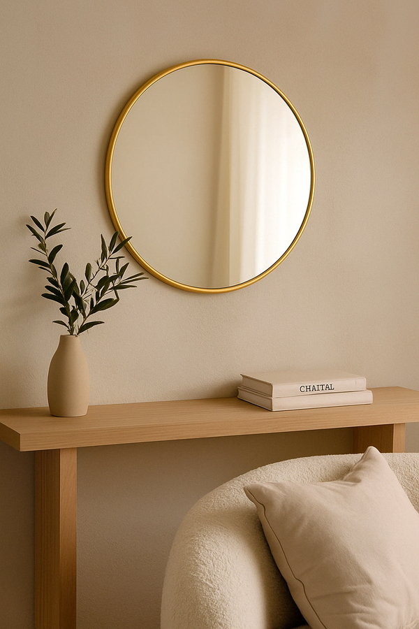 Runder Goldspiegel 40 cm – Minimalistische Eleganz und leuchtender Effekt