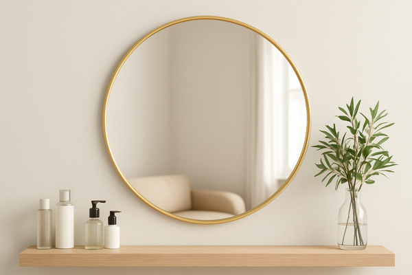 Runder Goldspiegel 40 cm – Minimalistische Eleganz und leuchtender Effekt