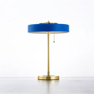Gold- und Blaue Schreibtischlampe – Elegantes Design, Metall, Retro-Schalter