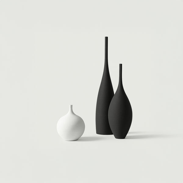 Schlanke skulpturale Vase – Moderne schwarze oder weiße Keramik